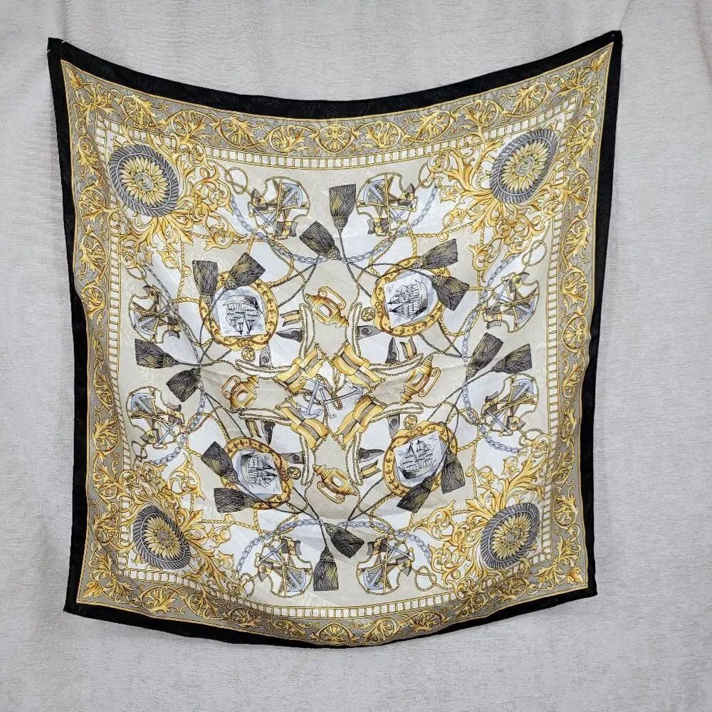 Vintage Nautical Satin Elegant Gold and Black Scarf